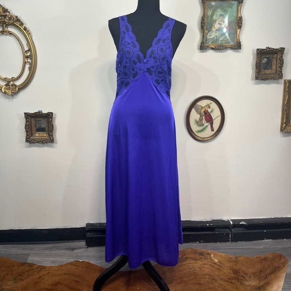 Vintage lingerie Y2K Blue Lace Maxi Slip Dress Goth Lingerie Nightgown